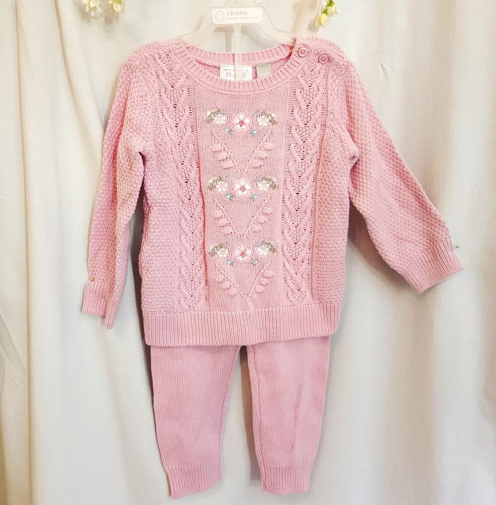 The Children's Place Baby Girl 12-18M Sweater Pants Set Floral NWT Pink
